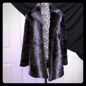 Black and Silver Faux Fur Coat Early 2000s